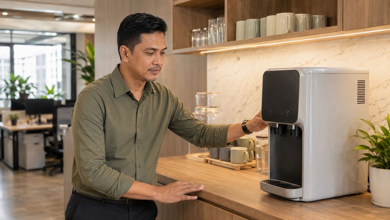 Ahmad Zulkifli reviewing workplace appliance requirements