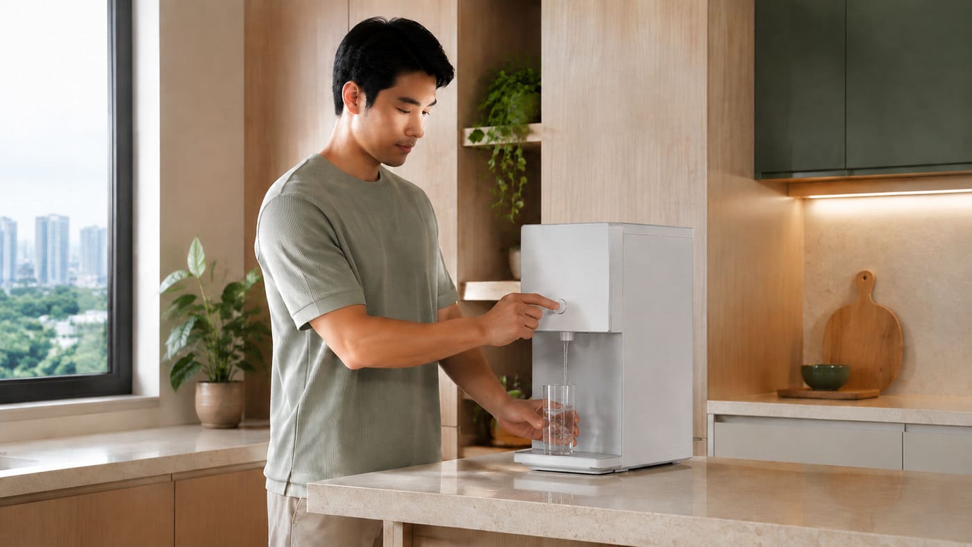 Malaysian household comparing RO and non-RO water purification systems