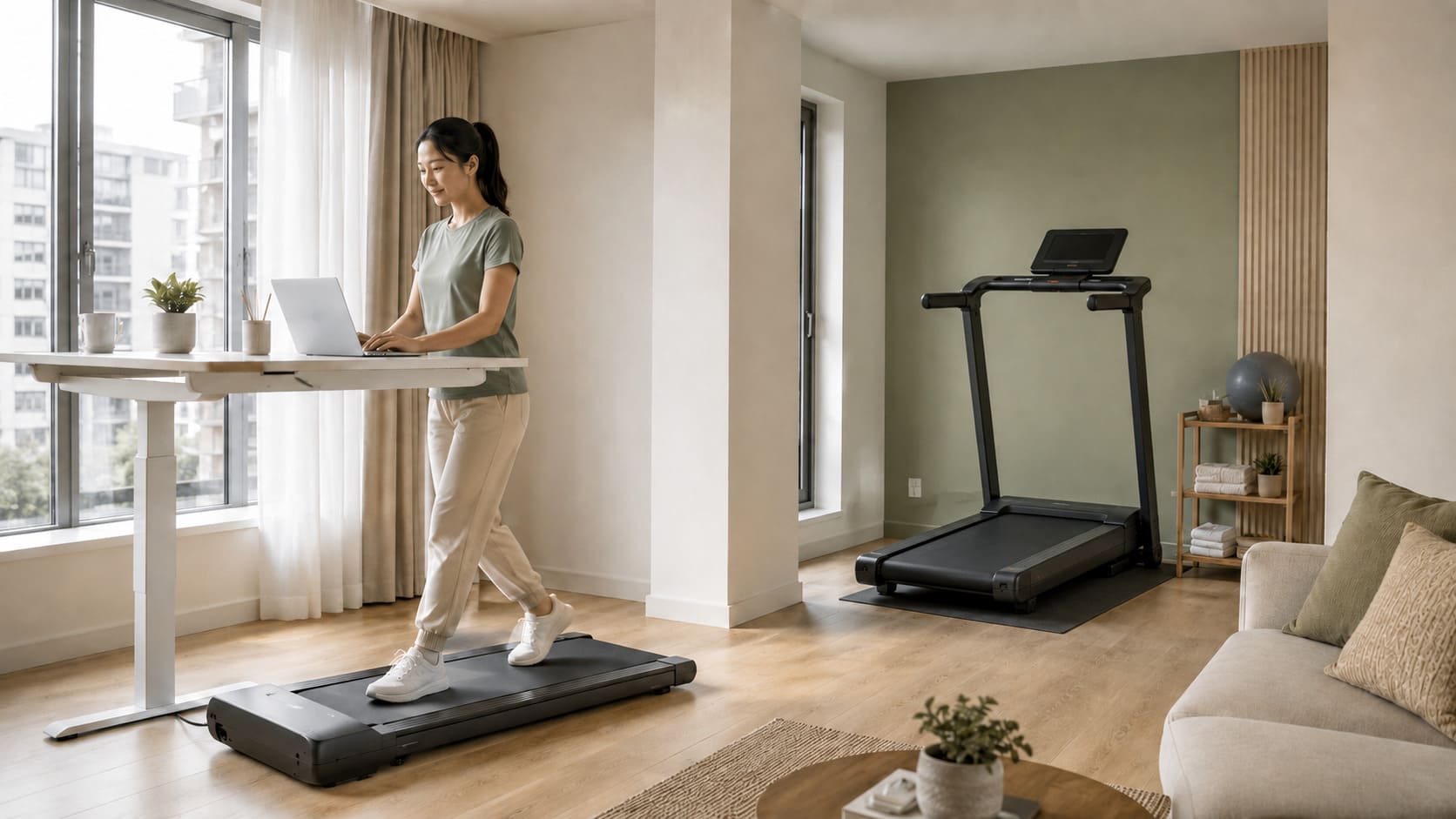 Compact walking pad and full-sized treadmill compared in a Malaysian condominium exercise area